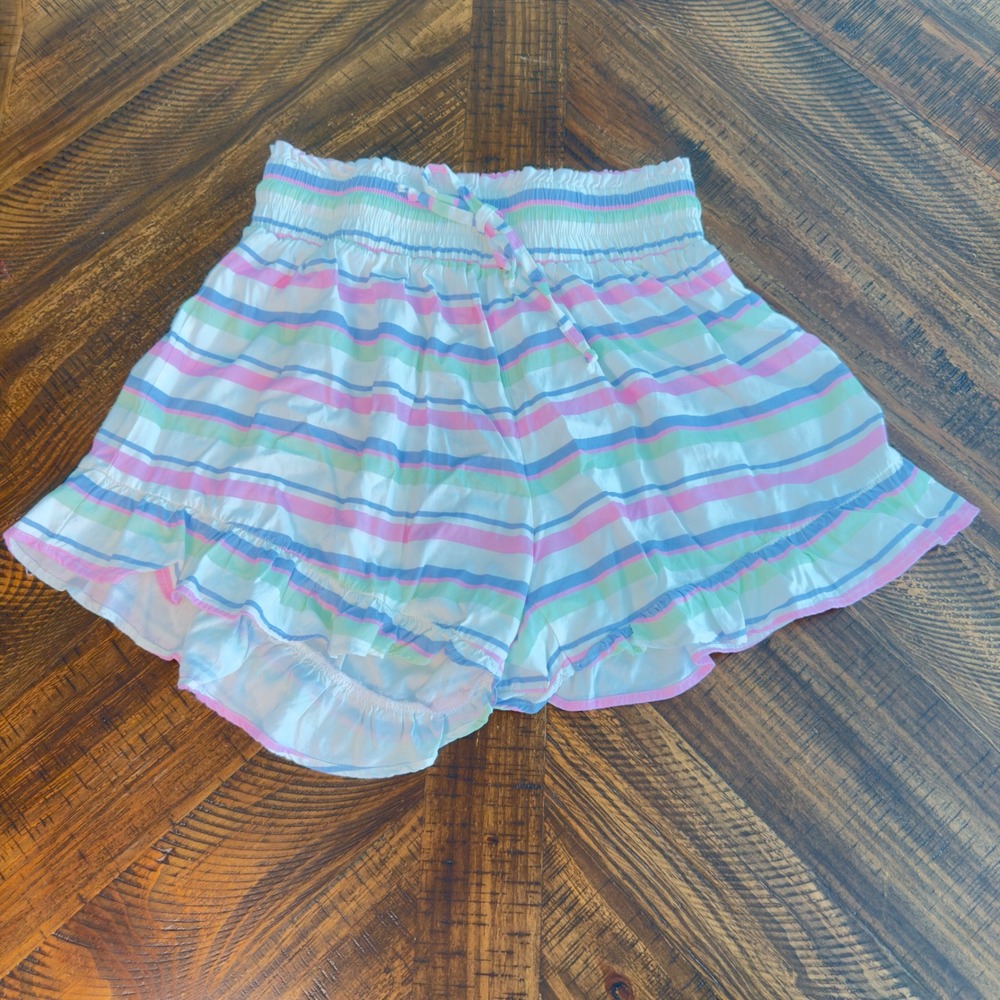 Chaser‎ Womens Pastel Striped Ruffle Shorts Smocked Waist CW9667-PSTNOSTRP Small